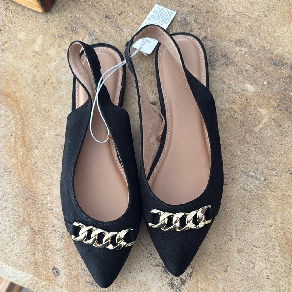 Old Navy Black and Gold Flats with Chain Detail